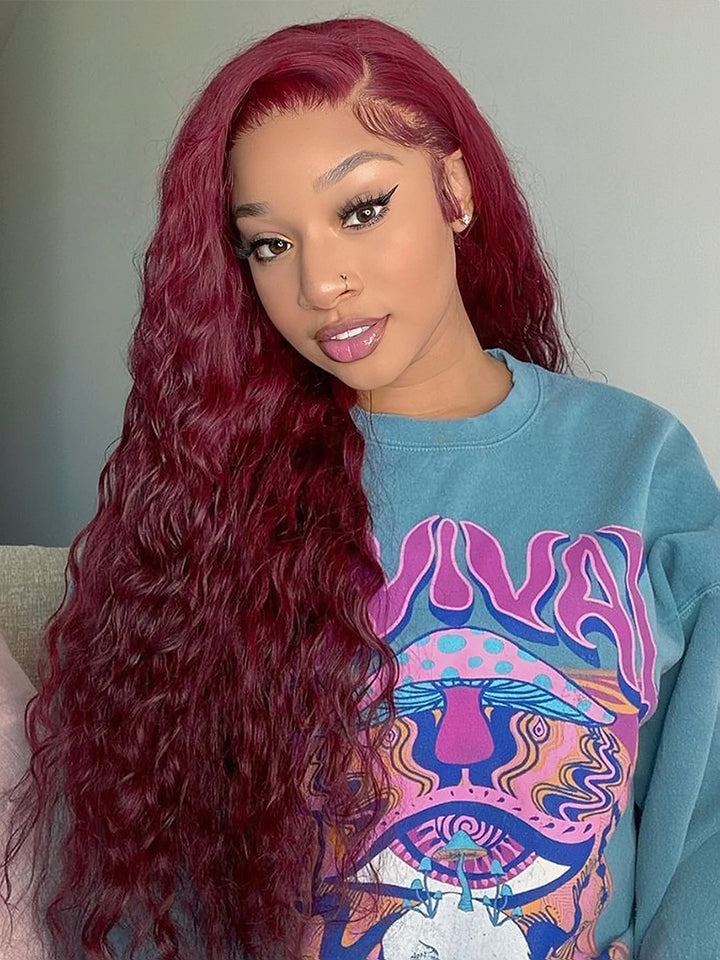 Dorsanee 99J Burgundy 13x4/5x5 Lace Front Water Wave Human Hair Wig