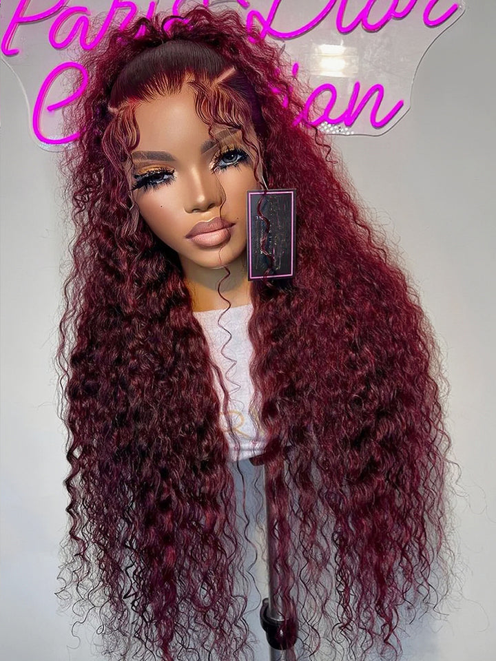 Dorsanee 99J Burgundy 13x4 Lace Front Water Wave Human Hair Wigs 5x5 Lace Closure Wig