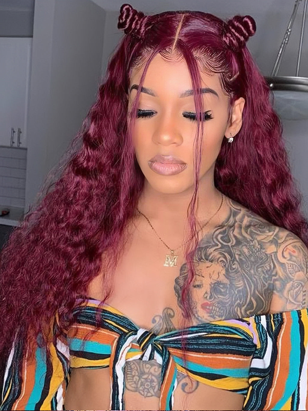 Dorsanee 99J Burgundy 13x4 Lace Front Water Wave Human Hair Wigs 5x5 Lace Closure Wig Colored Wig For Women