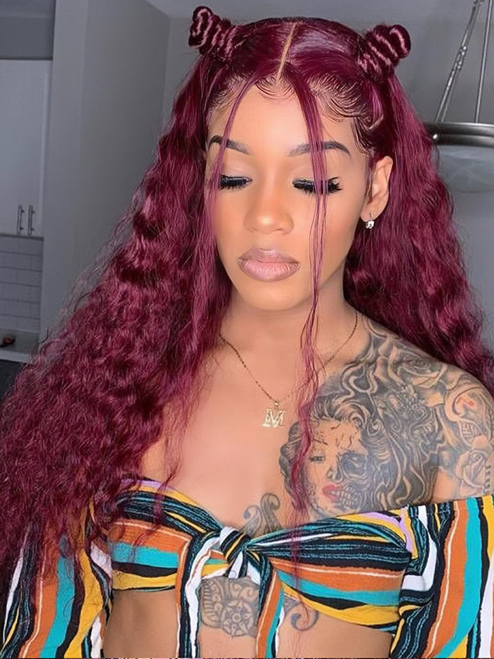 Dorsanee 99J Burgundy 13x4 Lace Front Water Wave Human Hair Wigs 5x5 Lace Closure Wig Colored Wig For Women