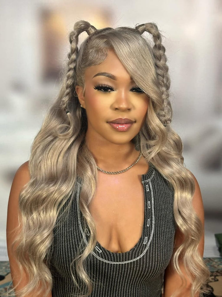 Dorsanee Ash Teal Blonde 13x4 Lace Front Virgin Human Hair Wigs 200 Density