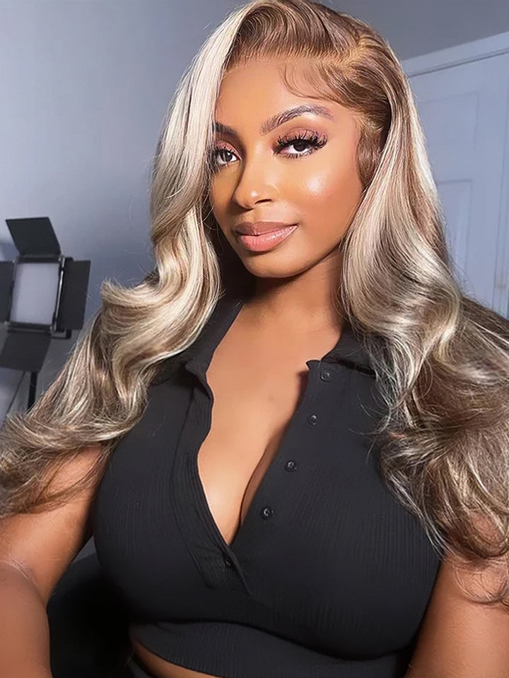 Dorsanee Balayage Blonde Brown Highlights 13x4 Lace Front Body Wave Human Hair Wigs