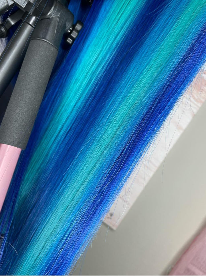 Dorsanee Balayage Dark Light Ocean Blue Money Piece 13x4 Lace Front Human Hair Wigs