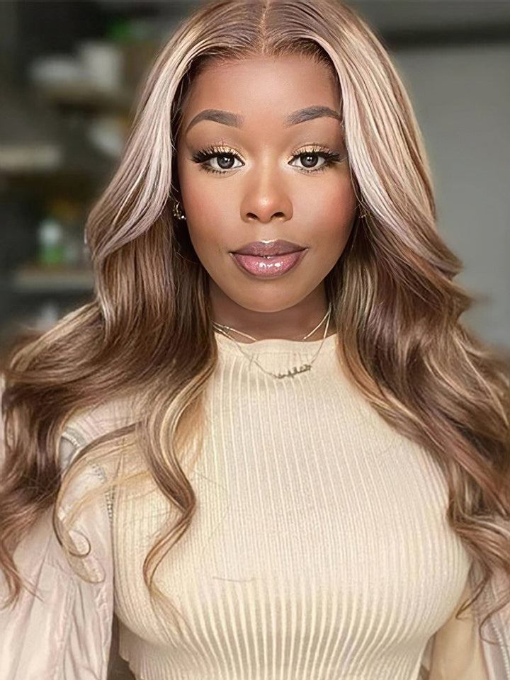 Dorsanee Balayage P4/613 Blonde Brown Highlight 13x4 Lace Frontal Body Wave Human Hair Wigs Popular Color For Women