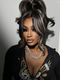Dorsanee Balyage Brown Highlights Curtain Bangs 13x4 Lace Front Body Wave Human Hair Wigs