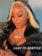 Dorsanee Black Wig with Blonde Skunk Stripe Body Wave 13x4 Lace Front Human Hair Wigs