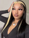 Dorsanee Black Wig with Blonde Skunk Stripe Straight 13x4 Lace Front Human Hair Wigs Per Plucked Bleached