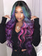 Dorsanee Black With Blue Green Purple Pink Highlight Dark Roots 13x4 Lace Front Human Hair Wigs