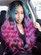 Dorsanee Black With Blue Green Purple Pink Highlight Dark Roots 13x4 Lace Front Human Hair Wigs