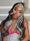 Dorsanee Black With Grey Blonde Skunk Stripe Highlights 13x4 Lace Front Human Hair Wigs 200 Density
