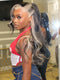 Dorsanee Black With Grey Blonde Skunk Stripe Highlights 13x4 Lace Front Human Hair Wigs 200 Density
