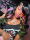 Dorsanee Black With Ombre Pink Ginger Green Streaks 13x4 Lace Front Human Hair Wigs 200 Density