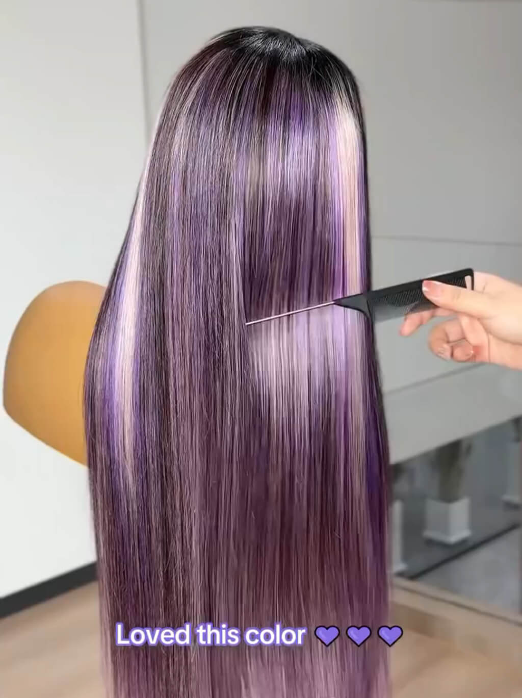Dorsanee Black With Purple Lavender Highlights Dark Root 13x4 Lace Front Human Hair Wigs