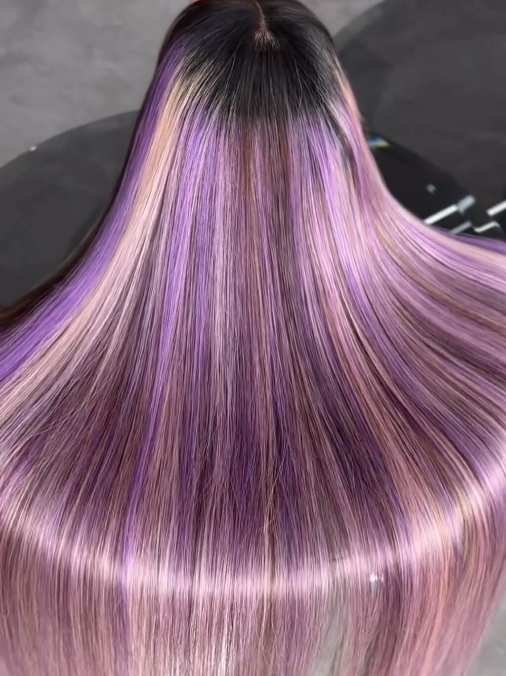 Dorsanee Black With Purple Lavender Highlights Dark Root 13x4 Lace Front Human Hair Wigs