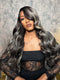 Dorsanee Black with Silver Grey Brown Highlights 13x4 Lace Front Human Hair Wigs 200 Density