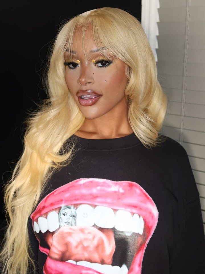 Dorsanee Blonde 613 Body Wave 13x4 Lace Front Human Hair Wigs With Bangs