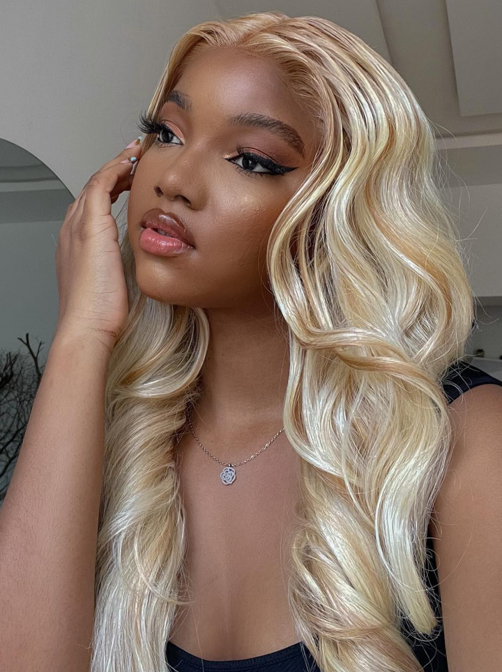 Dorsanee 200 Density Light Brown Blonde Highlight 13x4 Lace Front Body Wave Human Hair Wigs
