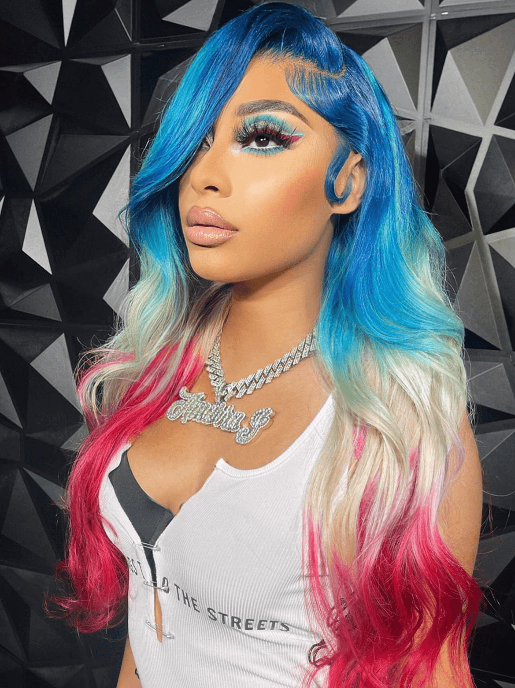 Dorsanee Ombre Blue Blonde Burgundy Red 13x4 Lace Front Human Hair Wigs