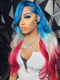 Dorsanee Ombre Blue Blonde Burgundy Red 13x4 Lace Front Human Hair Wigs