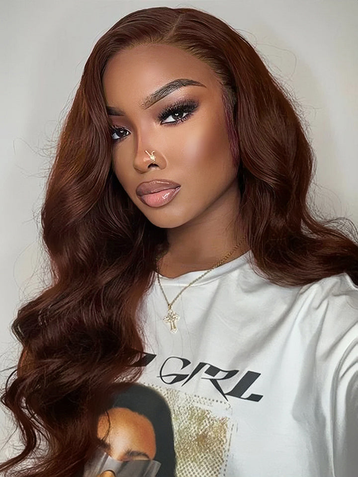 Dorsanee Body Wave Lace Frontal Human Hair Wigs 4# Dark Brown Colored Human Hair Wigs