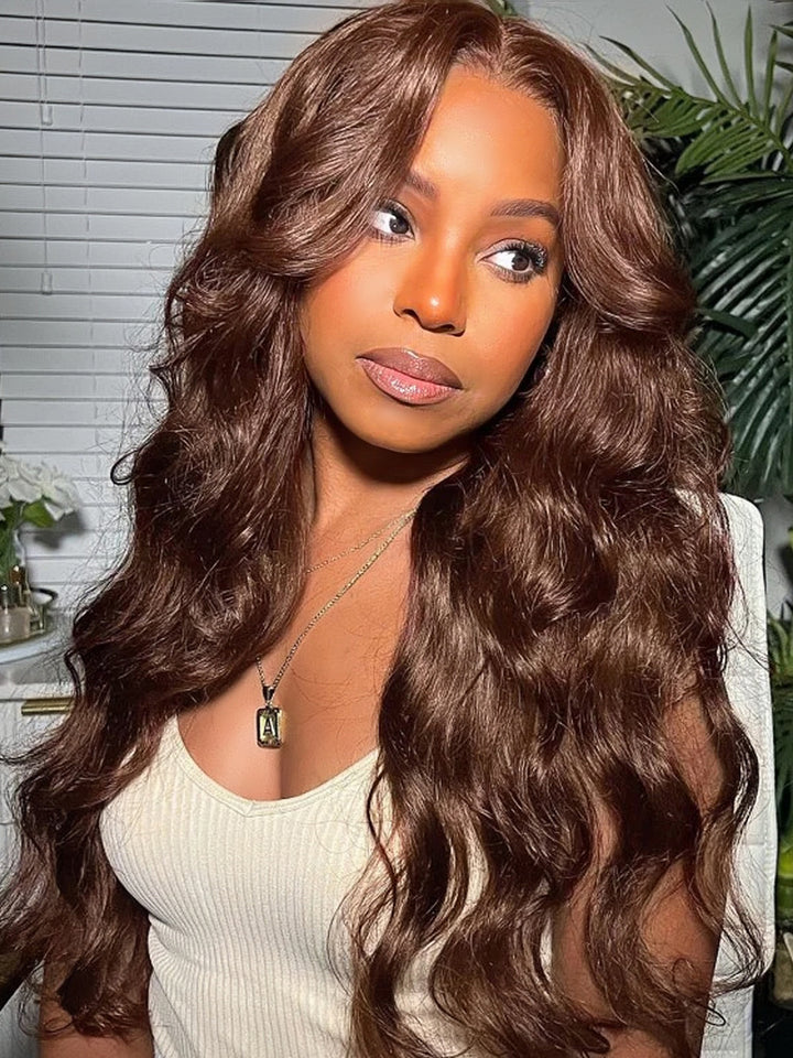 Dorsanee Body Wave Lace Frontal Human Hair Wigs 4# Dark Brown Colored Human Hair Wigs For Women Per Plucked