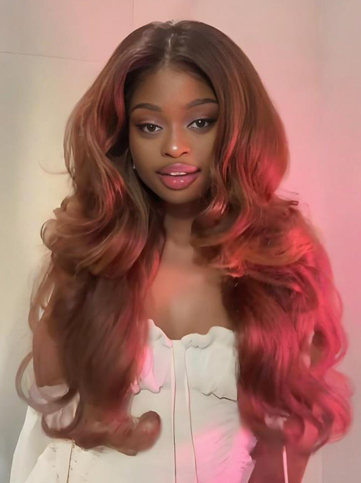 Dorsanee Brown Curtain Bangs Full Body & Natural Wave 13x4 Lace Front Human Hair Wigs