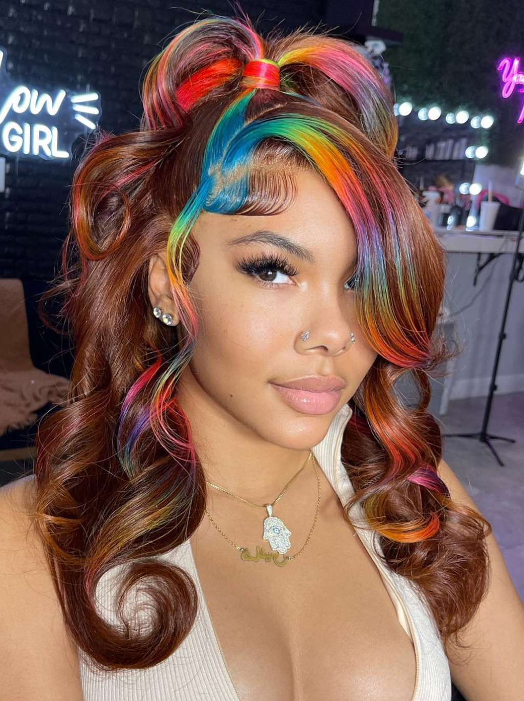 Dorsanee Brown With Blue Green Red Ginger Purple Multi Color 13X4 Lace Front Human Hair Wigs