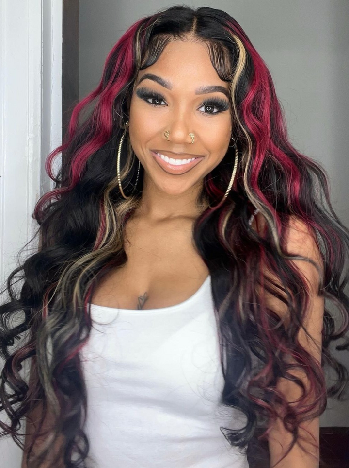 Dorsanee Black and Brown Red Highlight 13x4 Lace Front Body Wave Human Hair Wigs