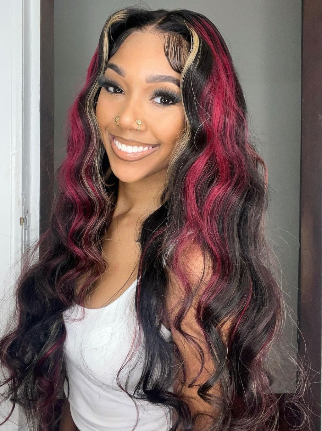 Dorsanee Black and Brown Red Highlight 13x4 Lace Front Body Wave Human Hair Wigs