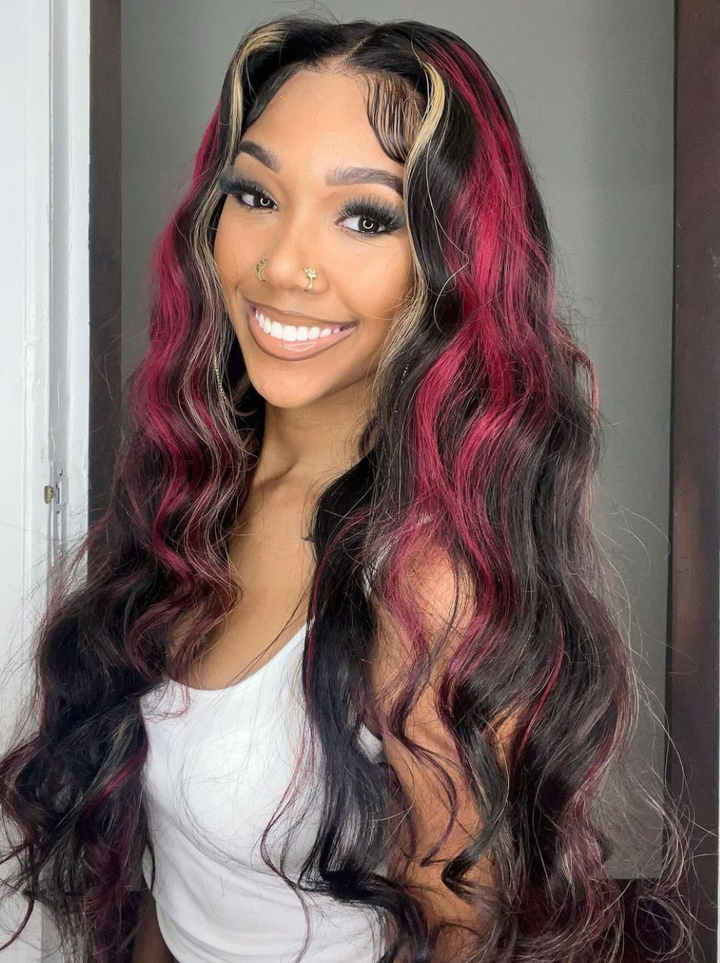 Dorsanee Black and Brown Red Highlight 13x4 Lace Front Body Wave Human Hair Wigs