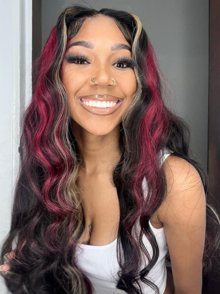Dorsanee Black and Brown Red Highlight 13x4 Lace Front Body Wave Human Hair Wigs