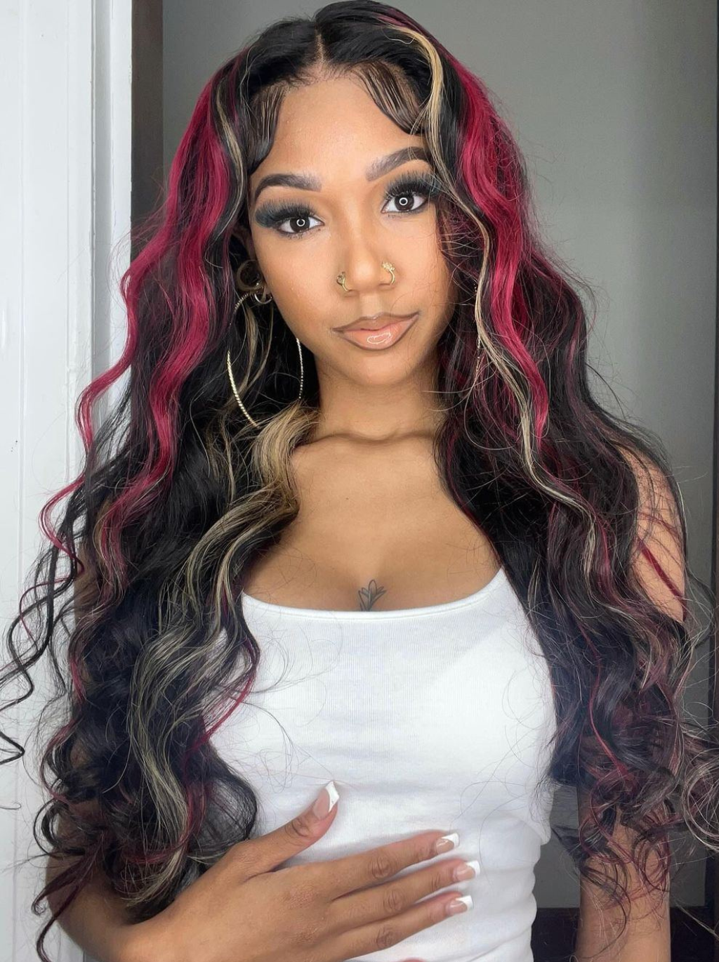 Dorsanee Black and Brown Red Highlight 13x4 Lace Front Body Wave Human Hair Wigs