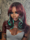 Dorsanee Burgundy Red With Pastel Green Highlights 13x4 Lace Front Virgin Human Hair Wigs