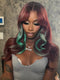 Dorsanee Burgundy Red With Pastel Green Highlights 13x4 Lace Front Virgin Human Hair Wigs