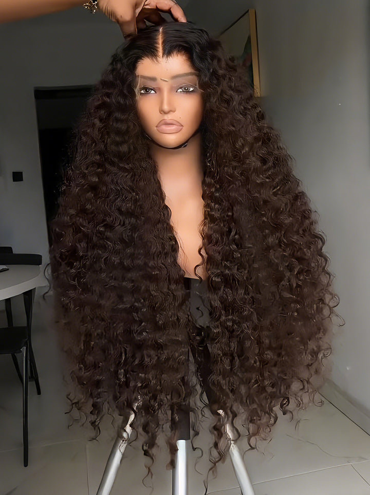 Dorsanee Chocolate Brown Burmese Curly 13x4 Lace Front Human Hair Wig 250 300 Density