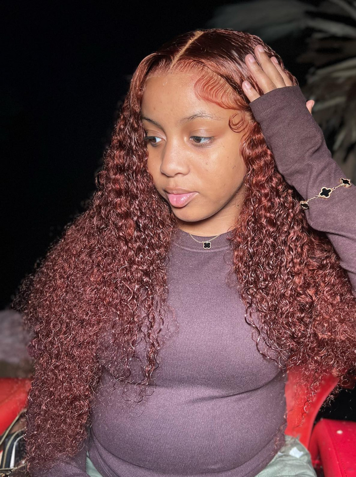 Dorsanee Chocolate Reddish Brown Jerry Curly 13x4 Lace Front Pre-plucked Human Hair Wig