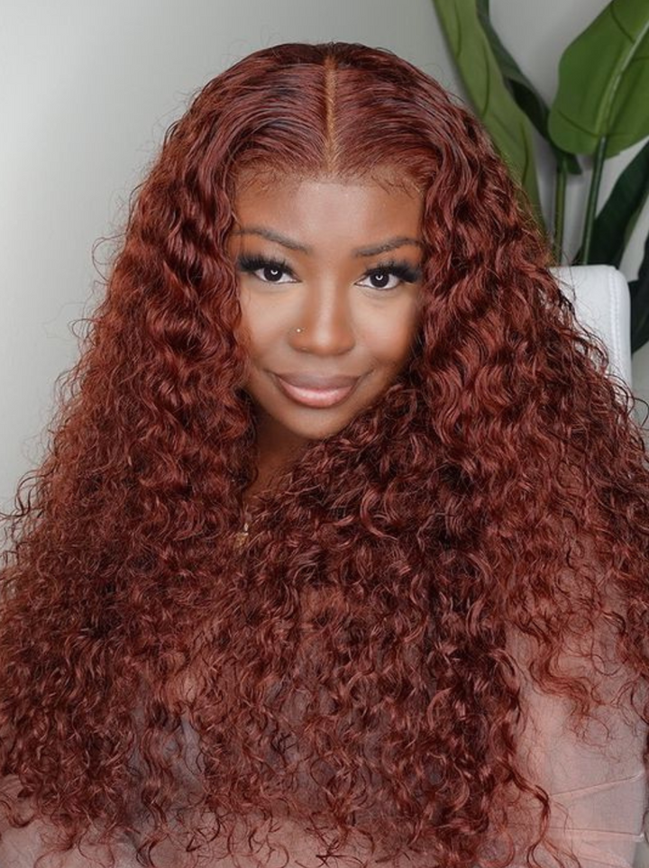 Dorsanee Pre-Plucked Wear Go Glueless Reddish Brown Water Wave Hair 180% Density 13x4 HD Lace Front Wigs 30 32 Inch Long Water Wave Hair