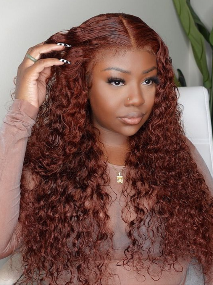 Reddish Brown Water Wave 13x4 Lace Front Human Hair Wigs Glueless Wigs