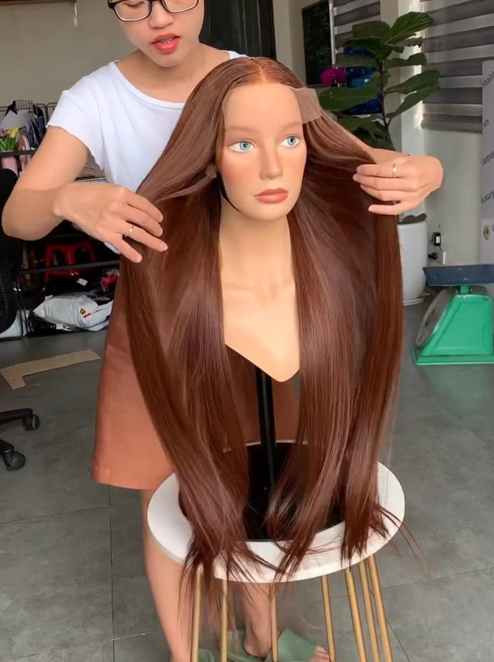 Dorsanee Copper Brown Straight 13x4 Lace Front Human Hair Wig 250 300 Density