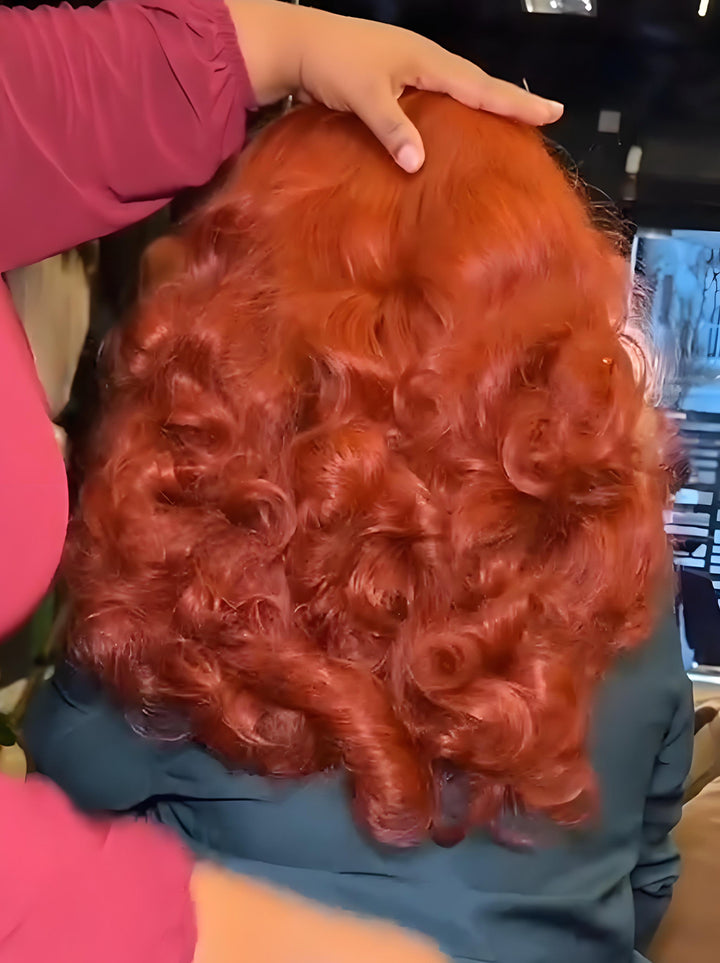 Dorsanee Copper Orange Red Fluffy Wavy 13x4 Lace Front Human Hair Wigs