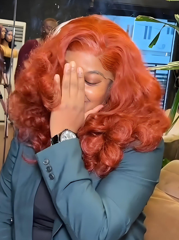 Dorsanee Copper Orange Red Fluffy Wavy 13x4 Lace Front Human Hair Wigs