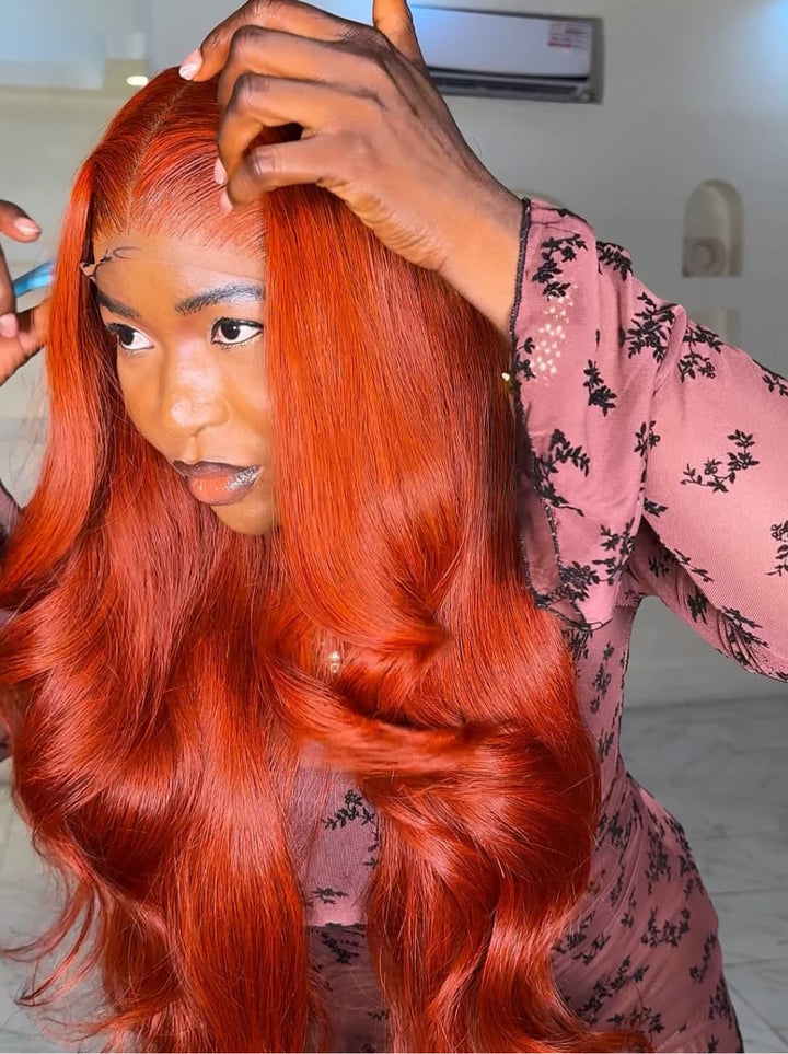 Dorsanee Copper Red 42 40 38 36 34 32 30 inch Knee Length 13x4 Lace Front Human Hair Wigs