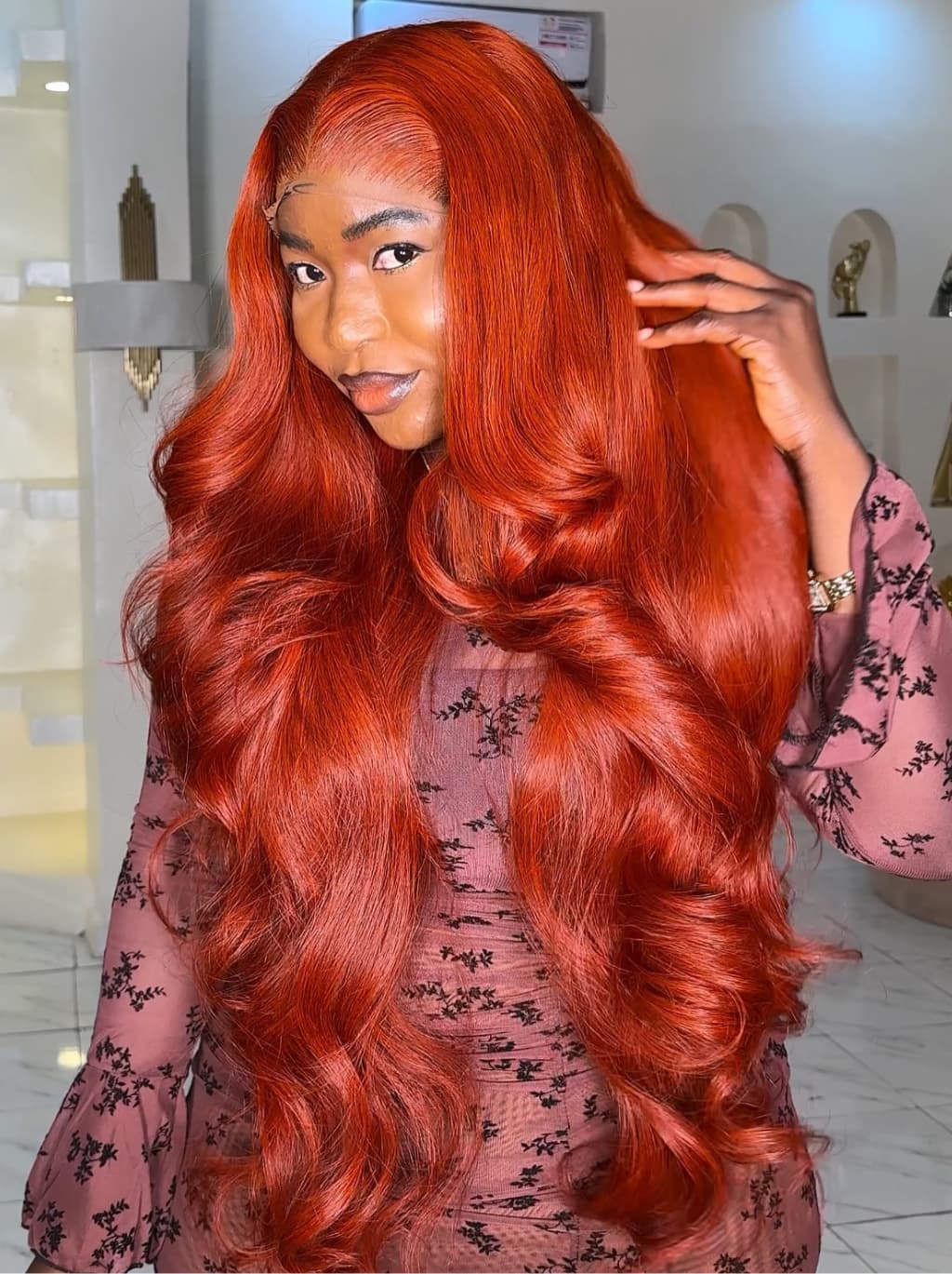 Dorsanee Copper Red 42 40 38 32 30 inch Knee Length Human Hair Wigs ...