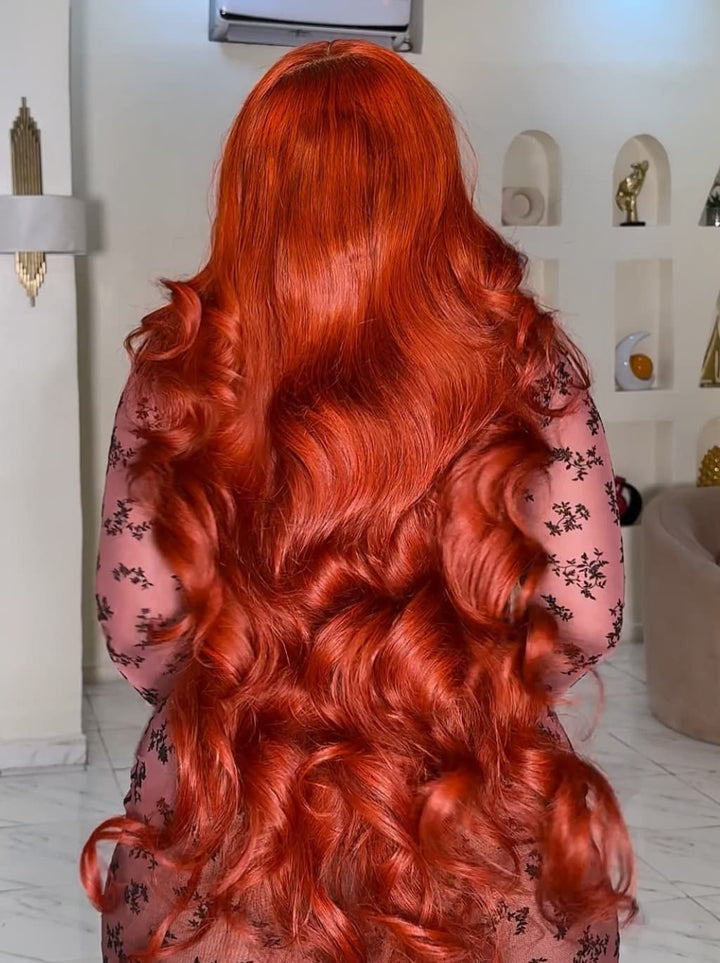 Dorsanee Copper Red 42 40 38 36 34 32 30 inch Knee Length 13x4 Lace Front Human Hair Wigs