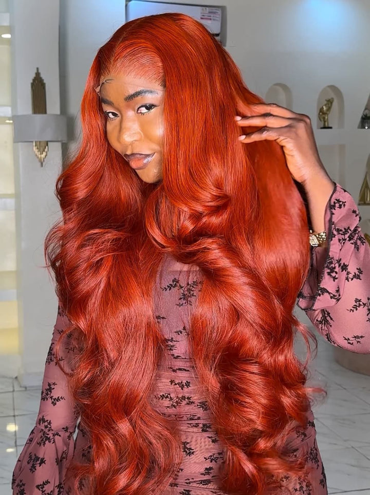 Dorsanee Copper Red 42 40 38 36 34 32 30 inch Knee Length 13x4 Lace Front Human Hair Wigs