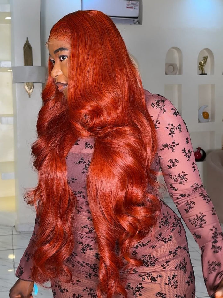 Dorsanee Copper Red 42 40 38 36 34 32 30 inch Knee Length 13x4 Lace Front Human Hair Wigs
