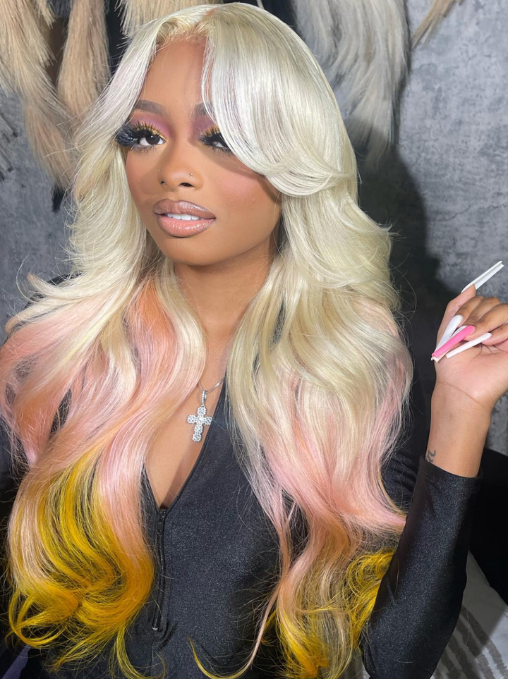 Dorsanee Curtain Bangs Wig Blonde Blue Purple Pink Red Yellow 13x4 Lace Front Human Hair Wigs