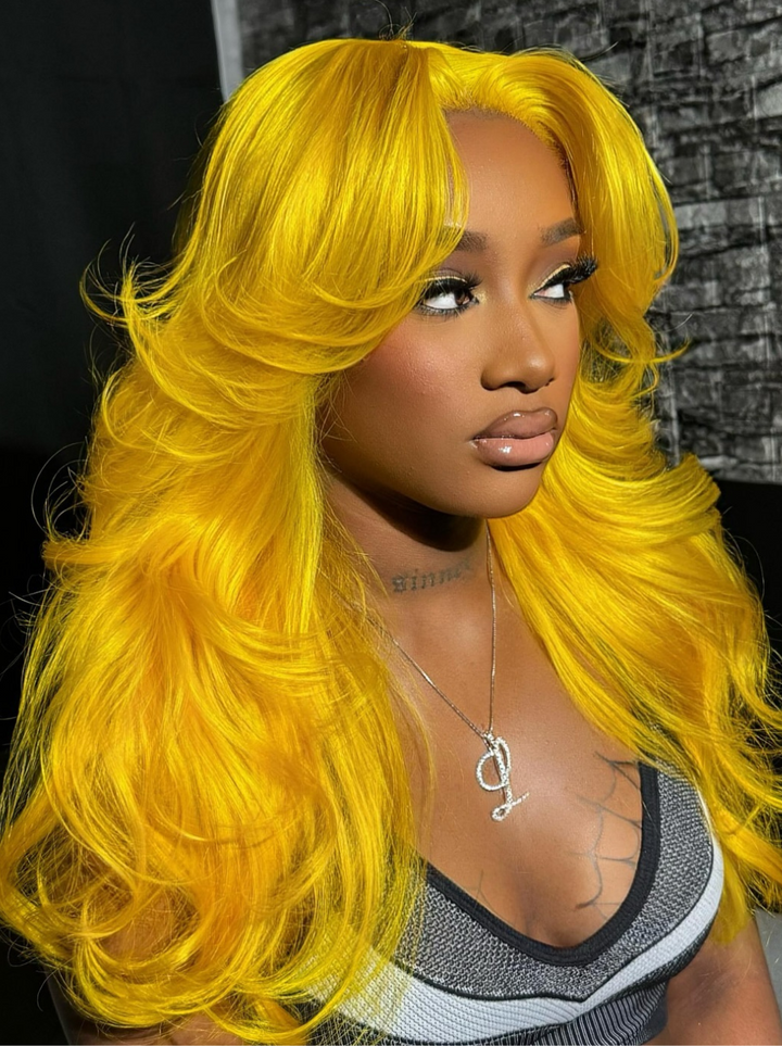 Dorsanee Curtain Bangs Wig Blonde Blue Purple Pink Red Yellow 13x4 Lace Front Human Hair Wigs