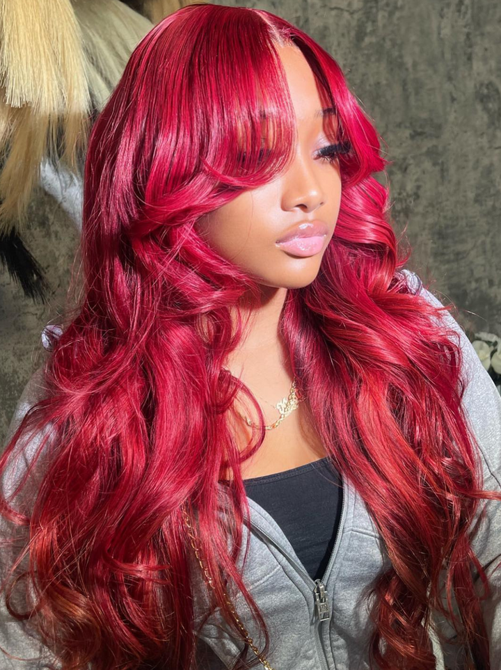 Dorsanee Curtain Bangs Wig Blonde Blue Purple Pink Red Yellow 13x4 Lace Front Human Hair Wigs