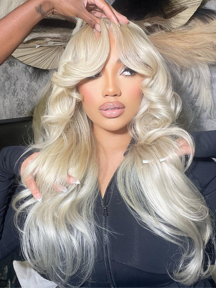 Dorsanee Curtain Bangs Wig Blonde Blue Purple Pink Red Yellow 13x4 Lace Front Human Hair Wigs